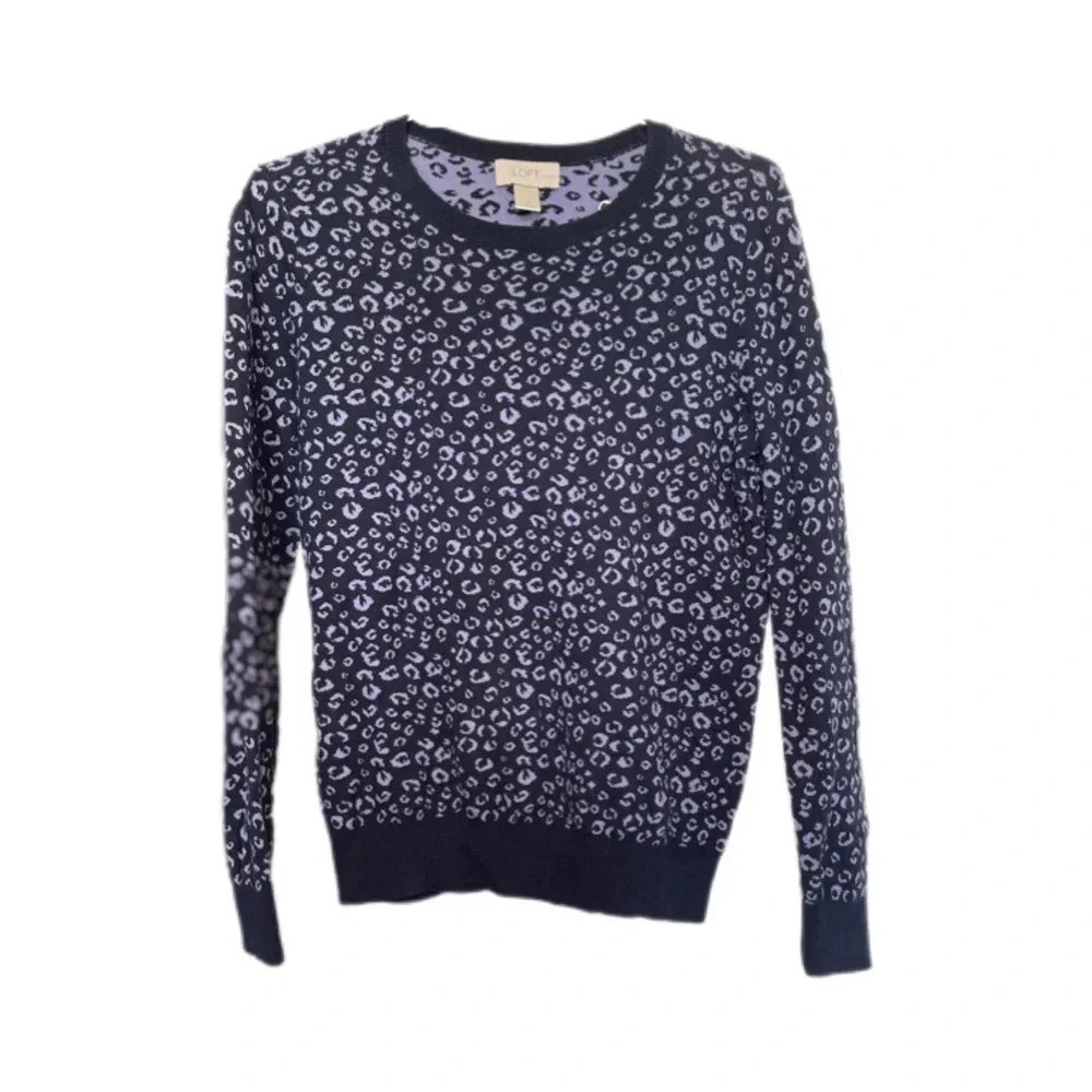 LOFT Ann Taylor Navy Cotton Animal Print Long Sleeve Sweater Women’s S Petite